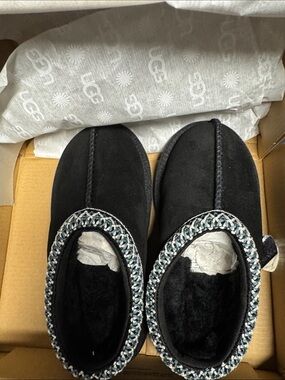 UGG Black Suede Braided-Trim Slip-On Slippers